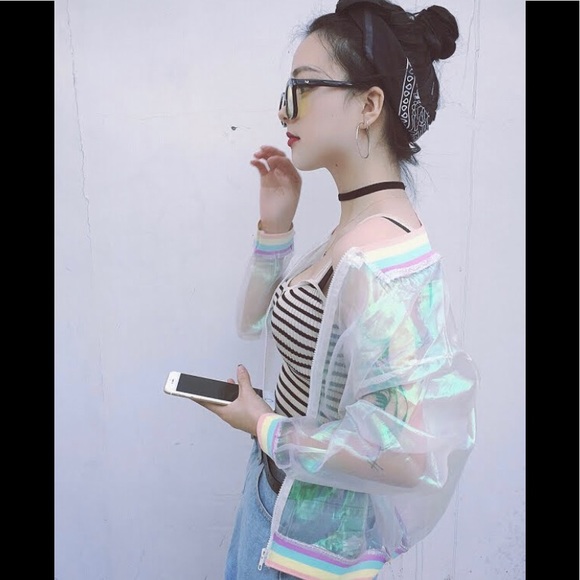 NWOT🌈Rainbow Holographic Transparent Jacket - Picture 6 of 16